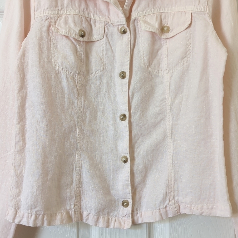 City Lights 90's Vintage 100% Linen Long Sleeve Button Down Shirt Baby Pink M - Picture 10 of 15